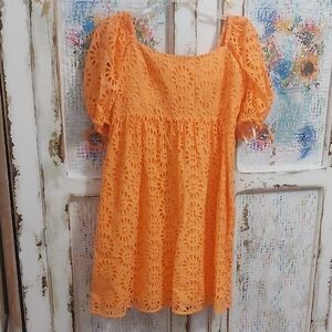 Lilly Pulitzer Kay Puff Sleeve DRESS Vibrant Orange Eyelet Dress